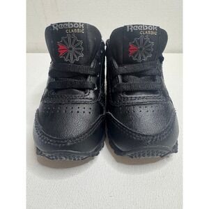 Reebok Classic Leather Baby Sneakers Triple Black US 5 UK 4.5 EU 21 Toddler Shoe